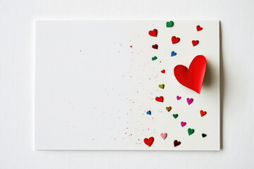 On a white background, a tiny red heart with a colored border. On volunteer day, hearts are open to giving and charity. Cute Valentine's Day message or love letter for the one you care about. Healthca