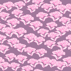 Fototapeta premium Beautiful flower line seamless pattern ornament. Floral vintage outline endless background. Retro style.