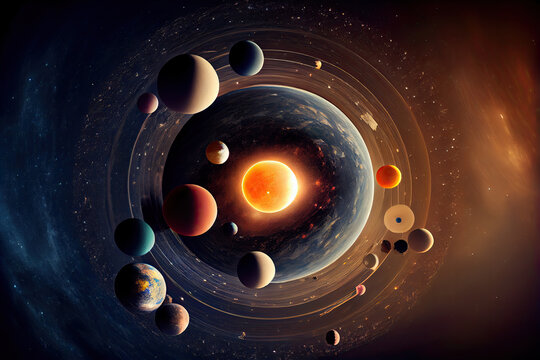 Miniature toy-like collection of solar system planets.