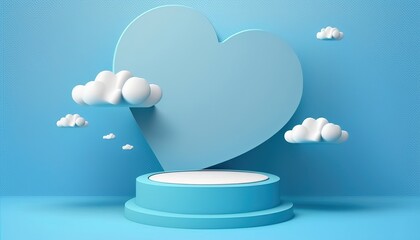 blue sky 3d podium stage whit love and cloud concept good for display product in  theme Mother's day, love day, valentine day and etc. by ai generative