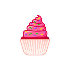 Cupcake with pink frosting isolated on white background