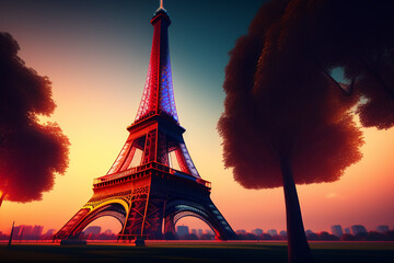 Paris Eiffel tower at night AI - obrazy, fototapety, plakaty
