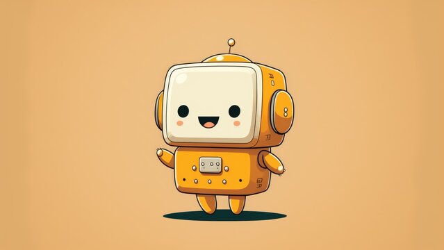 Cute illustration with a robot. Cartoon happy little drawn characters 
