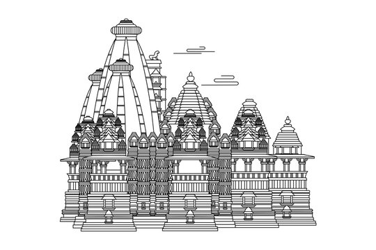 recommend clip art: Hindu Temple outline in isolated background, Ram Navami,