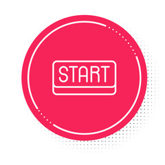 White line Ribbon in finishing line icon isolated on white background. Symbol of finish line. Sport symbol or business concept. Red circle button. Vector