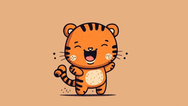Cute illustration with a chibi tiger. Cartoon happy baby animals 