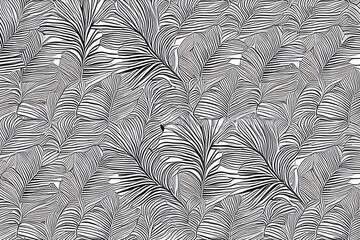 Botanical foliage line art background vector illustration. Tropical palm leaves white drawing contour pattern background. Design for wallpaper, home decor, packaging, print, poster, cover