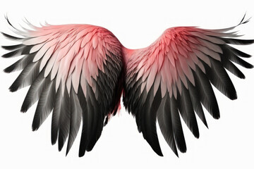 Pink and black flamingo wing isolated on a white backdrop. This image has a clipping path. Generative AI