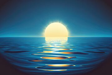 Beautiful reflection of the sun in the blue sea. Generative AI