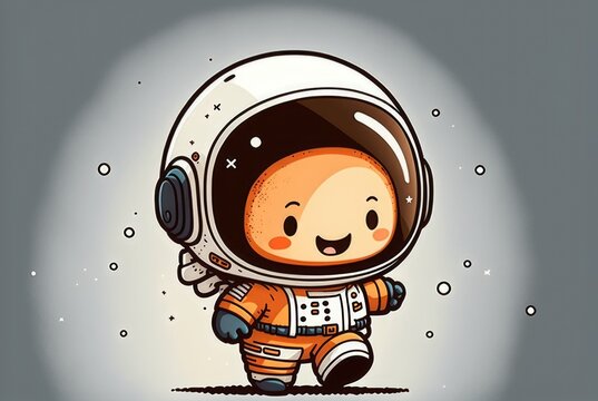 Cute small astronaut chibi picture. Cartoon happy drawn characters 