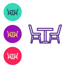 Set line Wooden table with chair icon isolated on white background. Set icons colorful. Vector