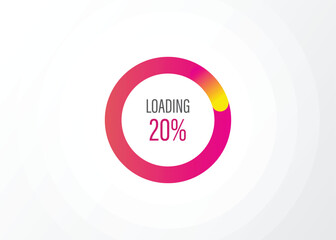 Loading circle percentage 100, 90, 80, 70, 60, 50, 40, 30, 20, updating, cloud download, upload files, pink to orange colour gradient.