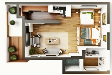 Apartment floor plan top view isolated on white - generative AI