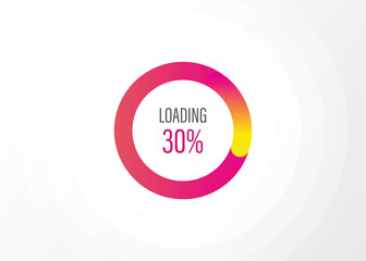 Loading circle percentage 100, 90, 80, 70, 60, 50, 40, 30, 20, updating, cloud download, upload files, pink to orange colour gradient.