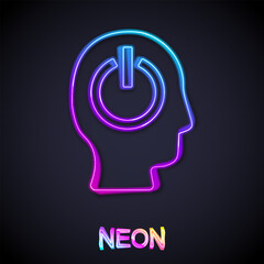 Glowing neon line Power button icon isolated on black background. Start sign. Vector