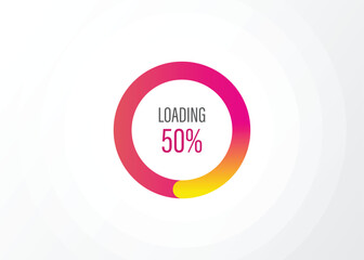 Loading circle percentage 100, 90, 80, 70, 60, 50, 40, 30, 20, updating, cloud download, upload files, pink to orange colour gradient.