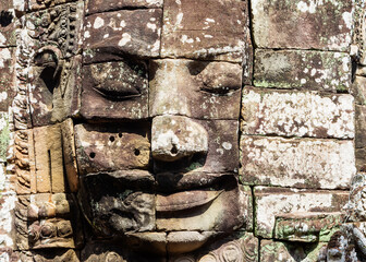 One of the many smiling faces which can be found in the Bayon Temple, part of the Angkor Wat complex outside of Siem Reap, Cambodia.