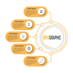 Infographic White circle template, 5 steps business data illustration