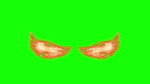 wings animation with neon effect flapping wings with green screen chroma key background

