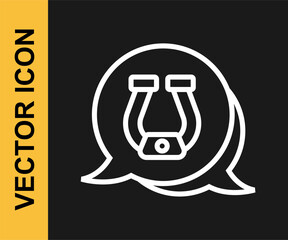 White line Horseshoe icon isolated on black background. Vector