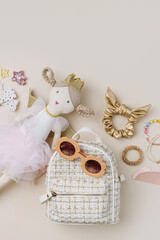 Set of baby girl hair accessories and stuff. Ragdoll with fashion hair bows, hair clips, hairpins...