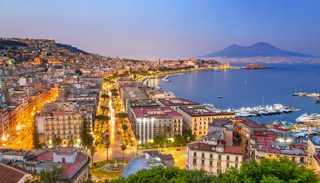 Naples city skyline and Vesuvius volcano, Italy