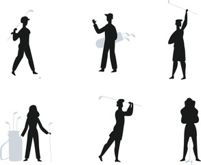 Golf Players isolated vector Silhouettes