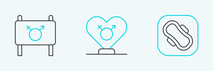 Set line Sanitary napkin, Feminist activist and Gender icon. Vector