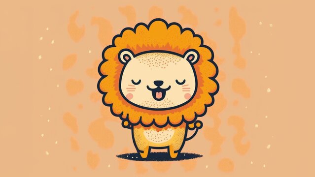 Cute picture of a lion. Cartoon happy baby animals drawn