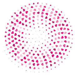 Circle with pink hearts on white background. Hearts halftone texture. Round background template. Valentine's day love poster banner advertising design.