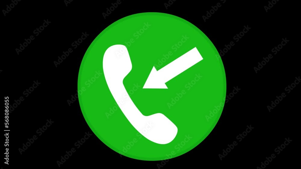 Poster animation of incoming call icon with a white arrow pointing to a phone, on a transparent background 
