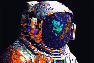 Astronaut Drawn Pixels Bright Space