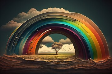 fantastic landscape with rainbow