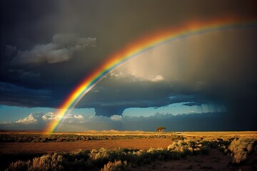Fototapeta na wymiar fantastic landscape with rainbow