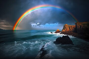 fantastic landscape with rainbow
