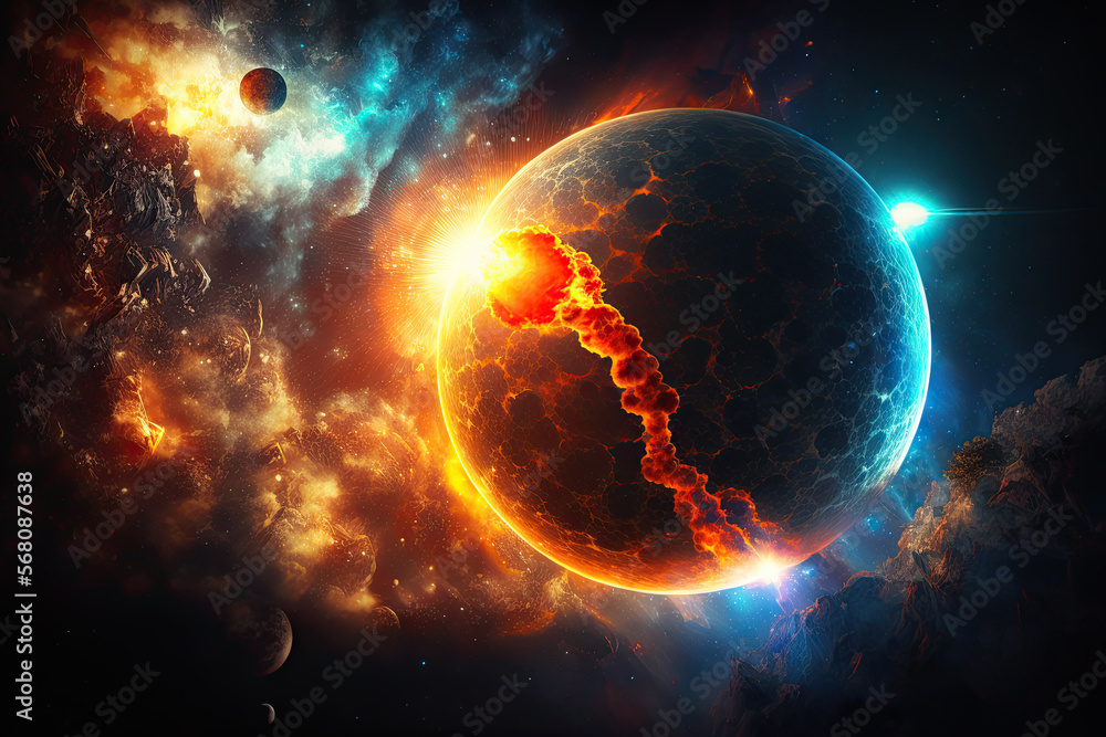 Wall mural fantastic birth of a new planet in the universe with stars in space. generative ai