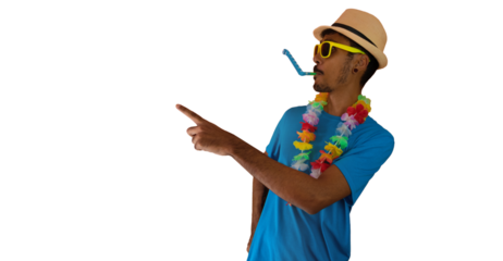 Handsome Young Black Man With Glasses Dressed for Brazil Carnival.