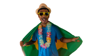 Handsome Young Black Man With Glasses Dressed for Brazil Carnival.