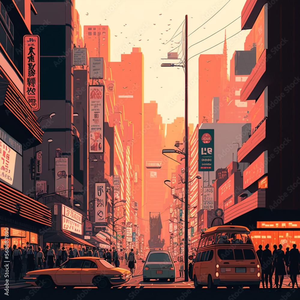 Canvas Prints Illustration of the city of Tokyo, Japan. Generative AI.