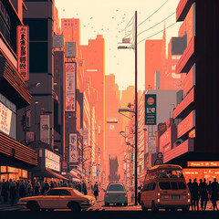 Naklejka premium Illustration of the city of Tokyo, Japan. Generative AI.