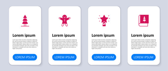 Set Christmas book, star, Holiday gingerbread man cookie and tree. Business infographic template. Vector