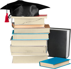 Graduation cap on stack books