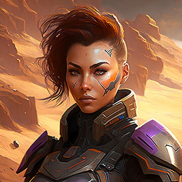 Role-play sci-fi character: space warrior woman