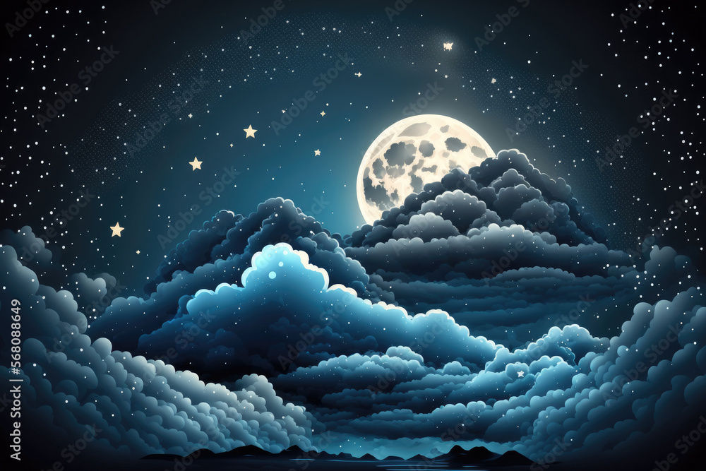 Wall mural night sky backgrounds with stars, the moon, and clouds. generative ai