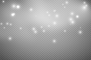The dust sparks and golden stars shine with special light. Vector sparkles on a transparent background. Christmas light effect. Sparkling magical dust particles