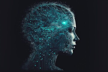 The female cybernetic face of chips and neural connections . the concept of artificial intelligence and big data 
