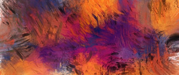 Abstract painting with orange accent, oil art design wallpaper, dark watercolour illustration with mixed colors