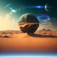 Fototapeta na wymiar earth on alien planet space starry sky flares concept cosmic fantastic landscape background generated ai