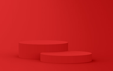 Abstract 3d red color cylinder podium minimal studio background.