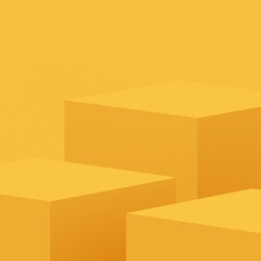 Abstract 3d yellow cube and box podium minimal scene studio background.